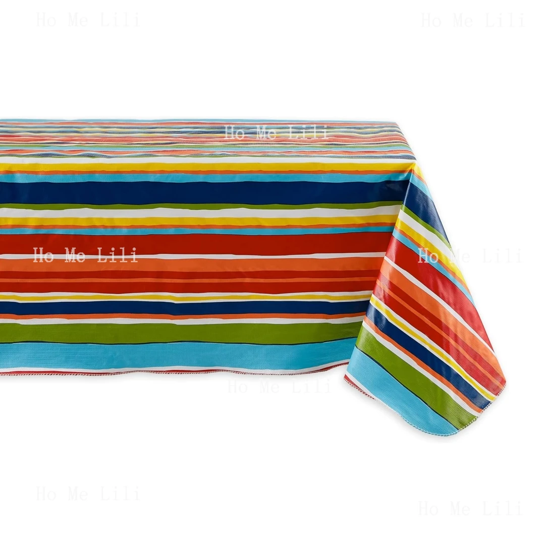 Tabletop Indoor Outdoor Spill-Proof Tablecloth Summer Stripe