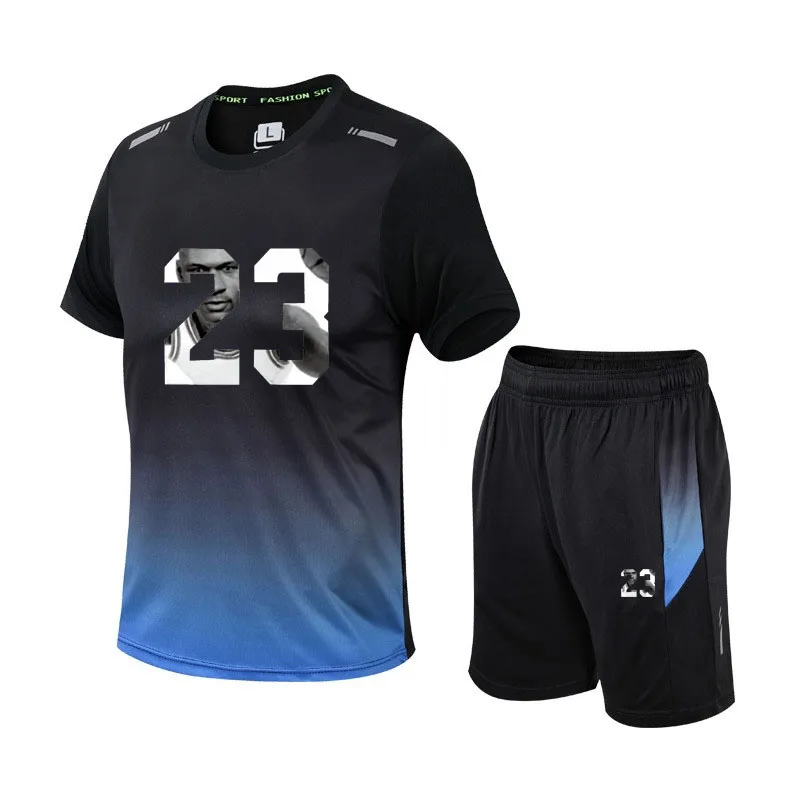 New Summer Short Sleeve T-Shirt Set Men Quick Dry T-shirt + Shorts Male Fitness Competition Training T-shirt sportswear Male