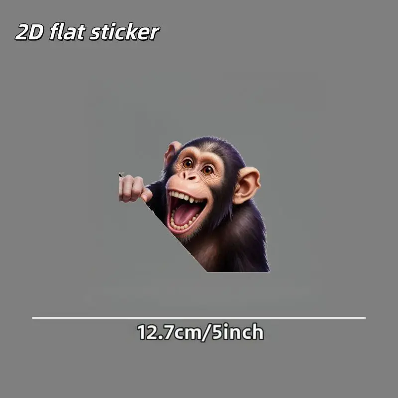 1Pc 2D Flat Funny Peeking Chimpanzee Vinyl Sticker, Waterproof Durable Decal for Car Window & Smooth Surfaces
