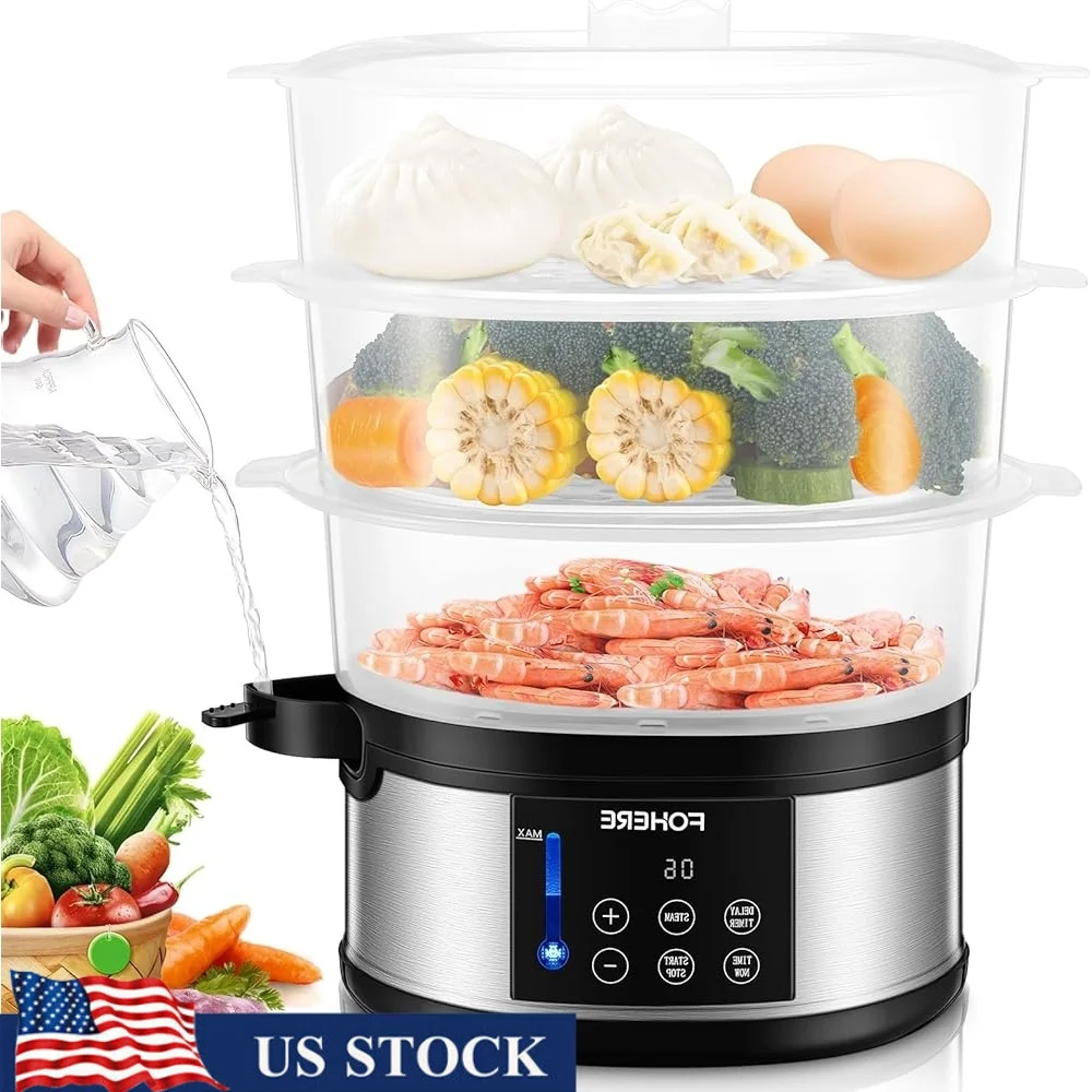 

Food Steamer 13.7QT 3 Tier Stackable BPA-Free Vegetable Steamer 800W Timer Electric Cooking Pot Rice Vegetables Meat Fish