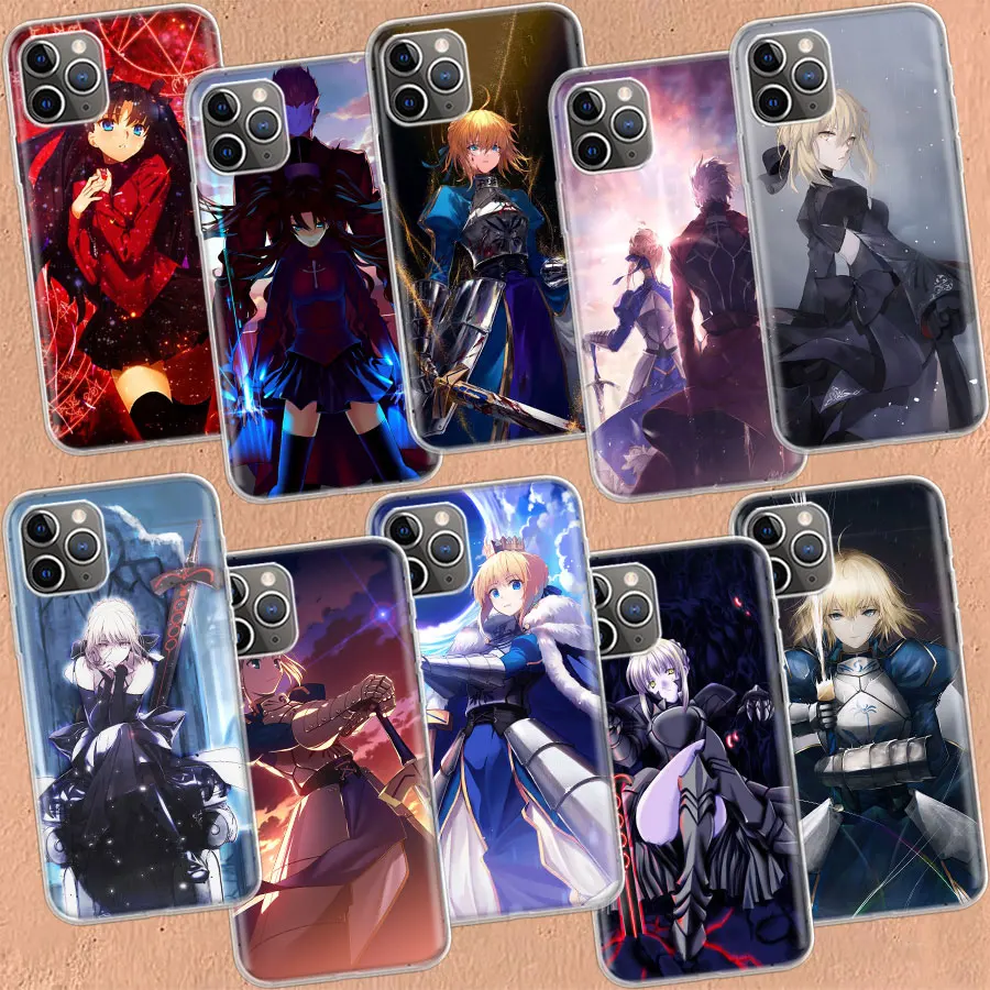 Cartoon Fate Stay Night Saber Clear Case For iPhone 11 13 14 Pro 15 Pro Max 12 Mini 16 XR X XS Max 7 8 Plus Funda Cle