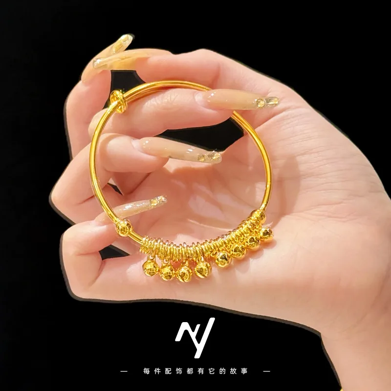 

9999 real glod Niche design sense, Chinese-style eight-treasure bell bracelet, Vietnamese sand gold tassel bell push and pull br