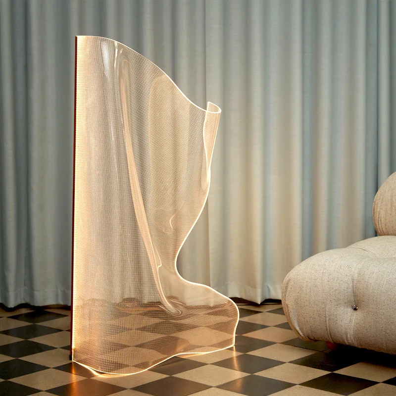 Modern Creative Geometric Acrylic Floor Lamp for Living Room Hotel Simple Irregular Art Model with LED Aluminum Body Metal Shade