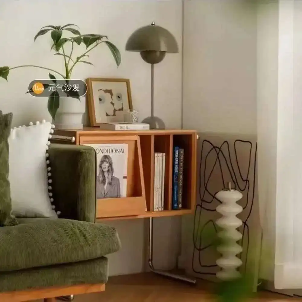 Nordic Solid Wood Bookcase Living Room Sofa Side Cabinet Locker Simple Magazine Cabinet Home Retro Storage Cabinet image 2