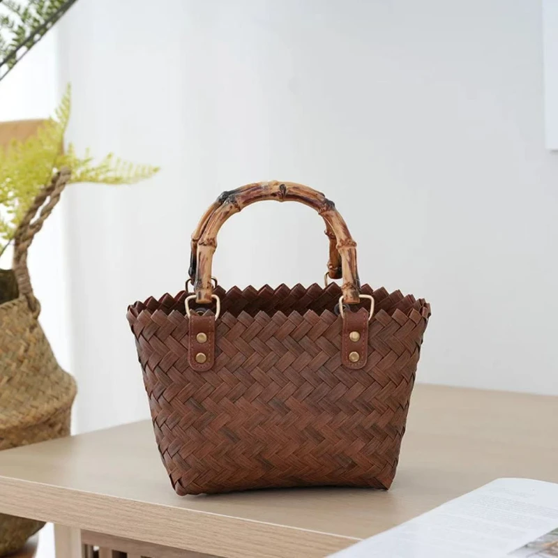 New Imitation Rattan Women Small Imitation Bamboo Knot Fashion Top Handbag Western Style Ladies Package Retro Niche Leisure Bag
