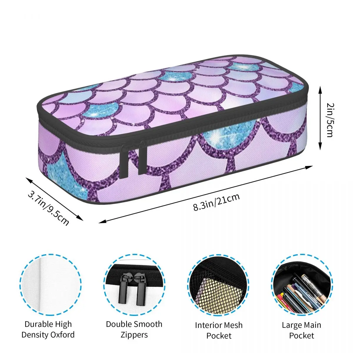 Rainbow Mermaid Scales Pencil Case Pencil Pouch Storage Stationery Supplies Large Storage Pen Box Pencil Bag for Students