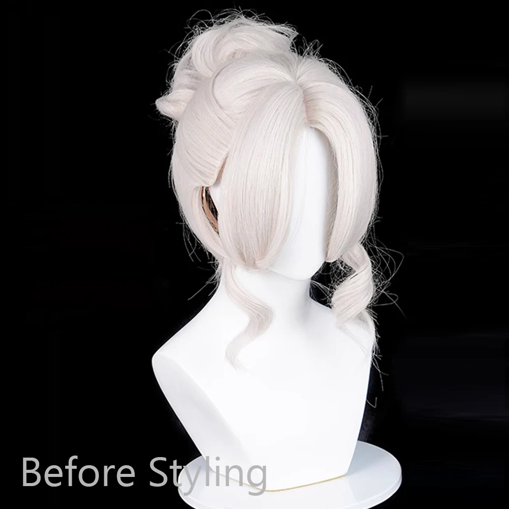 Short Straight White Bun Clip Synthetic Wig Middle Part Anime Game Cosplay Wig Heat Resistant for Daily Party image 3