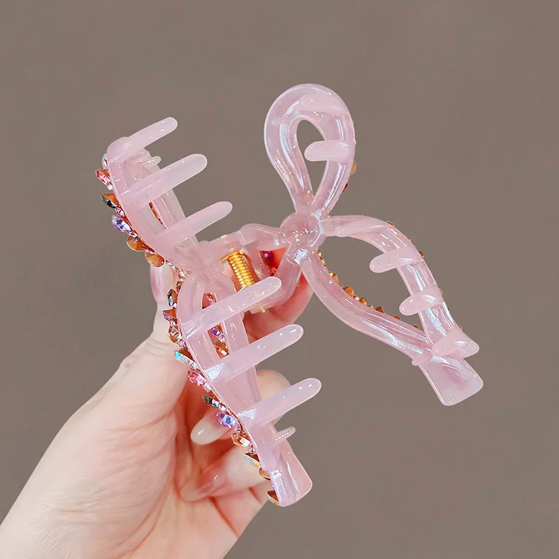 2024 New Ribbon Bow Hair Clip with Colorful Diamonds and Shark Clip Hair Accessories