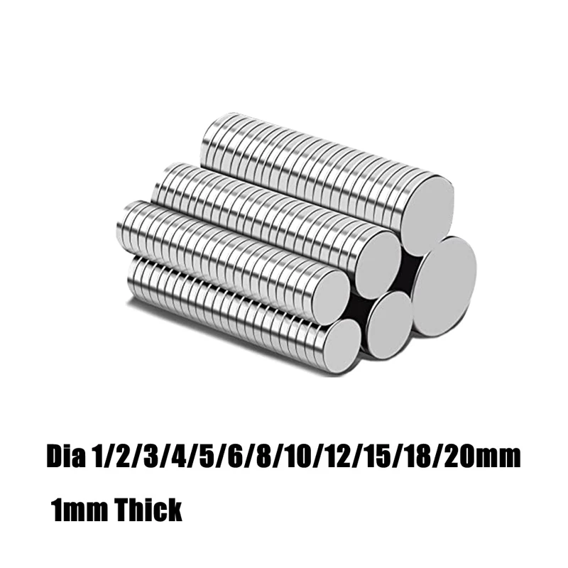 1Mm หนา Super Strong แม่เหล็ก NdFeB Neodymium ขนาดเล็กบางแม่เหล็กถาวร N38 Dia 1/2/3/4/5/6/8/10/12/15/18/20มม.Imán