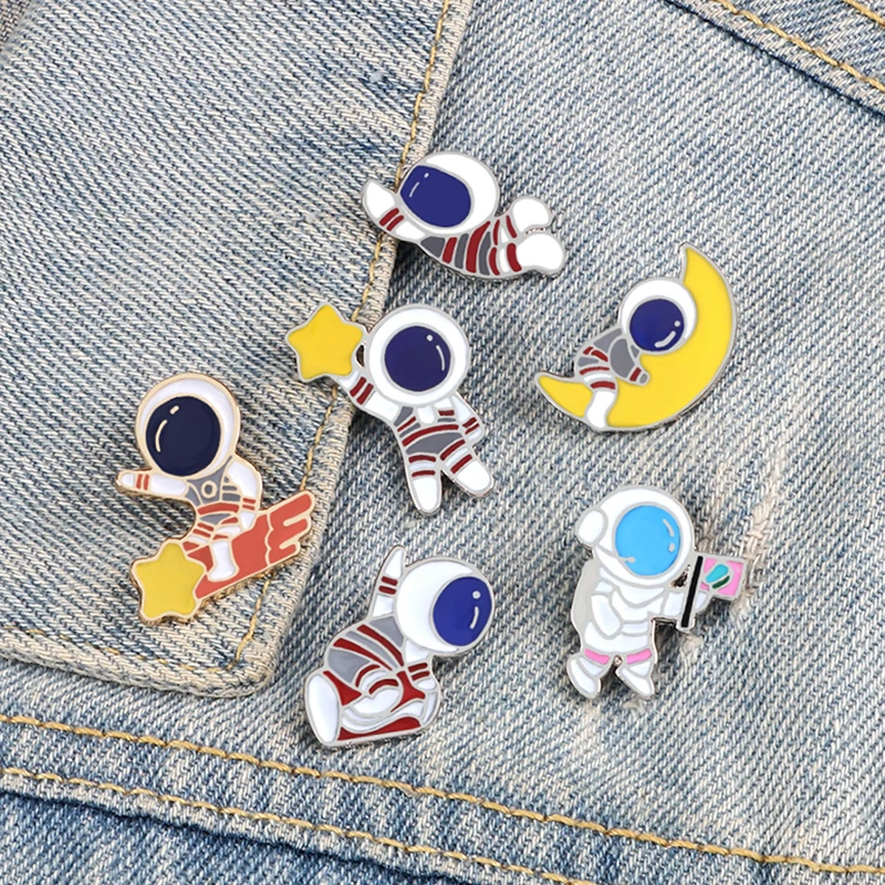 3~7pcs/set Cartoon Cat Brooch Astronaut Potted Plant Hand Horse Basketball Enamel Pins Lapel Badges Animal Jewelry Gift for Kids