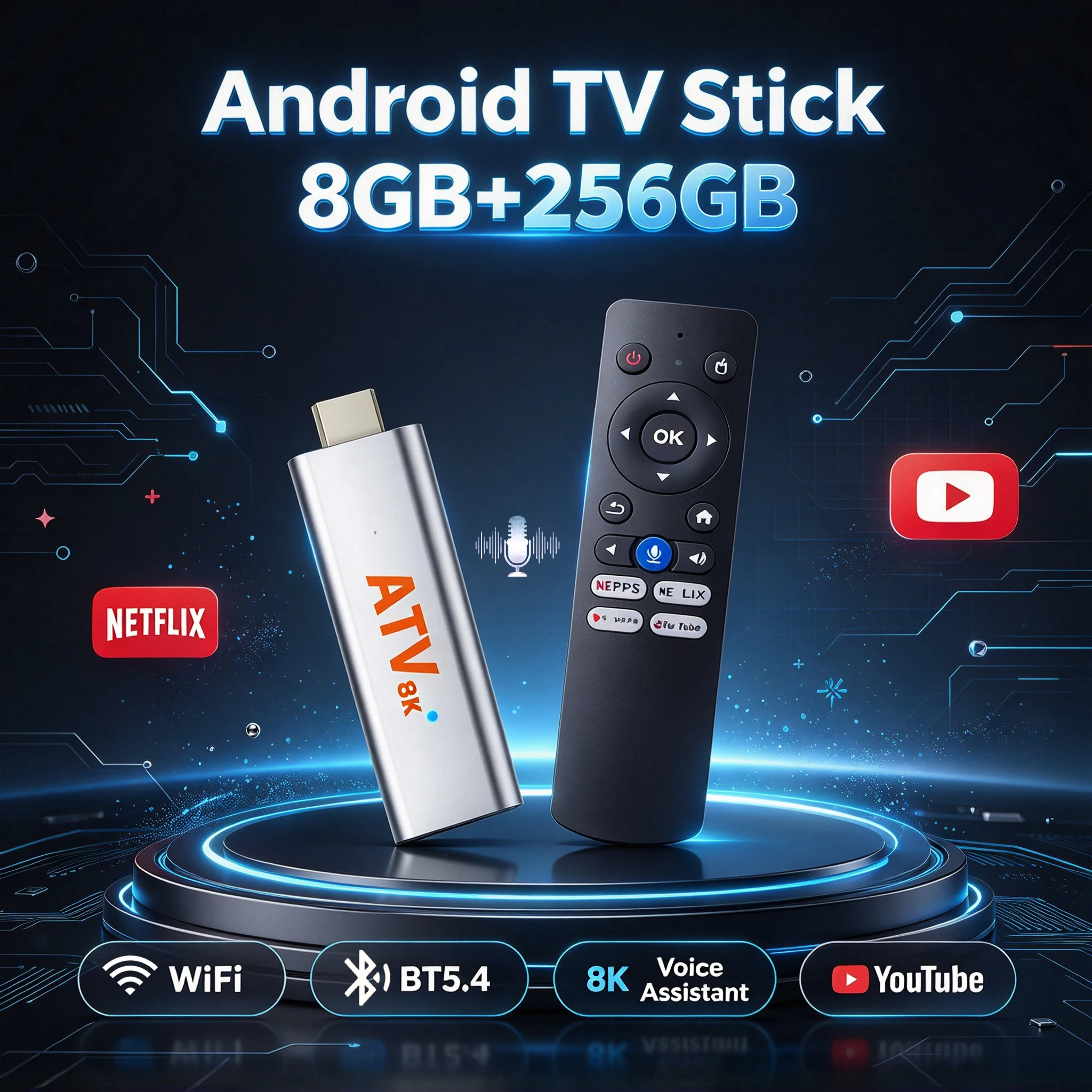 Android 16 Smart TV Stick Support 4K Playback 8K Video Decode Dual Wifi BT5.4 Voice Assistant Media Player Allwinner H313 TV BOX
