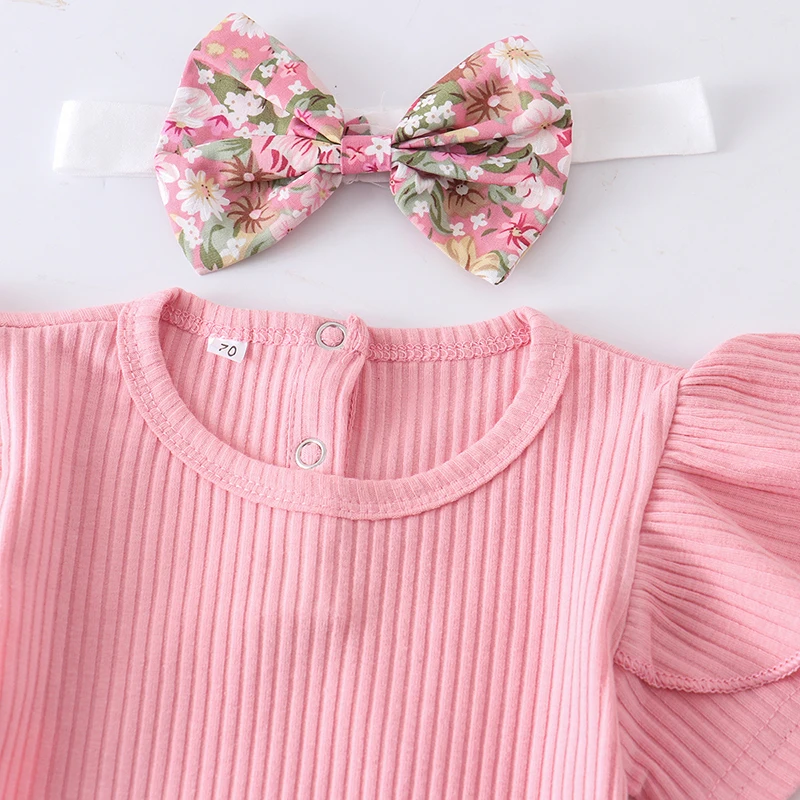 Summer Newborn Baby Girl Clothes Set Short Sleeve Romper Floral Dress Overalls Headband 3Pcs Toddler Infant Clothing Cute Outfit