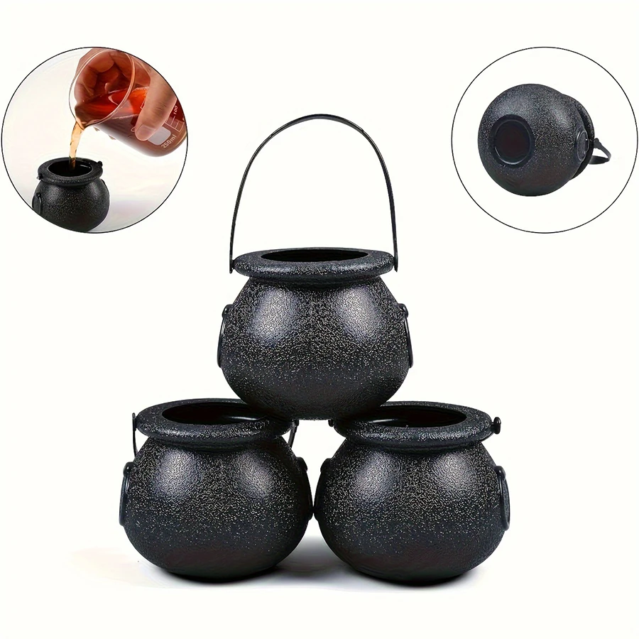 5/10-Pack Mini Witch Cauldron Kettle Novelty Candy Holders, Plastic Black Pots for Halloween Party Favors and Decorations, Cordl