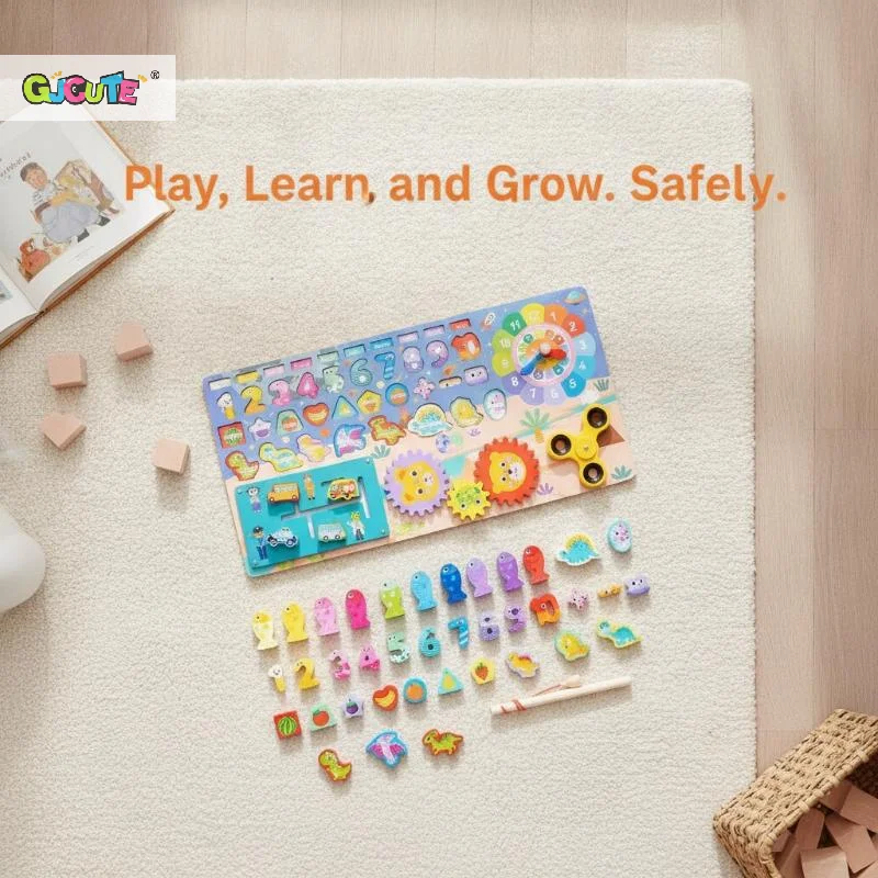 Wooden Logarithmic Board Magnetic Fishing Game Children's Digital Cognition Educational Toys Multi-Function