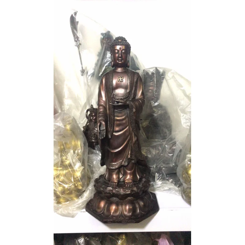 Copper Buddha Statue Genuine Xiangshi Western Trinity Buddha Pure Copper Amitabha Buddha Great Trend to Avalokitesvara Worship S