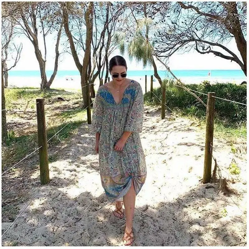 프린트 롱 드레스 멀티플 플로럴 루즈 실루엣 하이 웨이스트 파이버 시워크 원피스 겨울 컬렉션