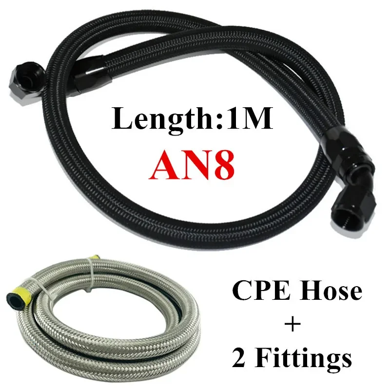 

1M AN8 Fuel Hose Fitting Oil Line Pipe Tube Nylon Stainless Steel Braided CPE Rubber With 0 45 90 180 Degree Swivel Hose Ends