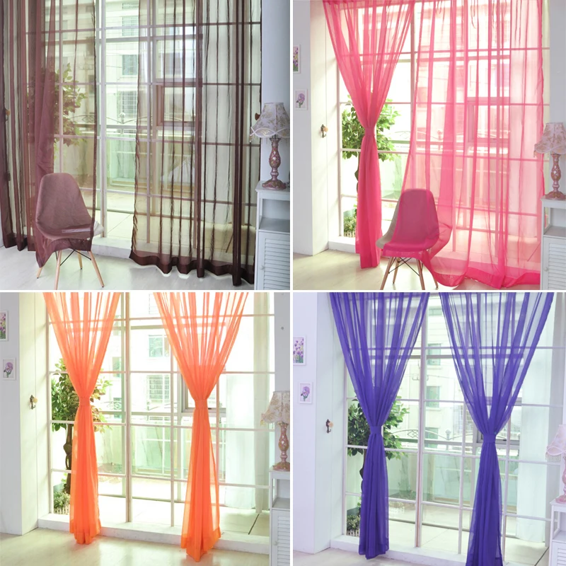 1 unidad de Cortinas de tul transparente de Color sólido de gasa Simple, Cortinas para ventana, sala de estar, dormitorio, Panel de detección de ventana, Cortinas