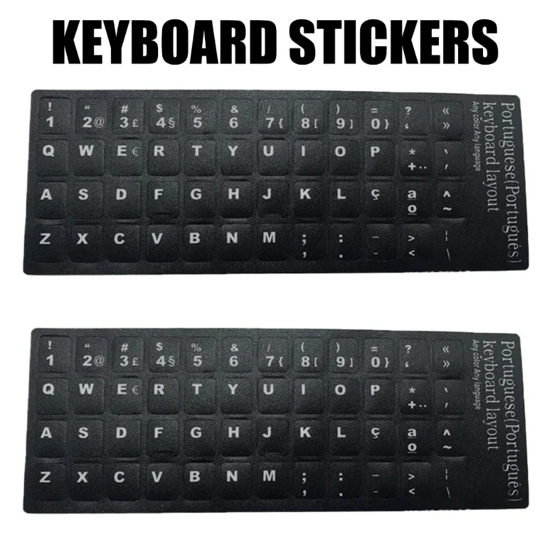 

2Pcs Portuguese Keyboard Letter Stickers Replacement Keyboard Stickers with Black Background and White Lettering for PC