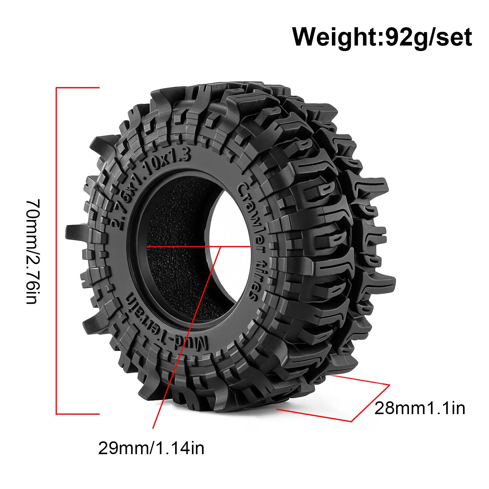 4pcs 1.3 inch 70*28mm Rubber Crawler Tire Tyre for 1/24 1/18 Axial SCX24 AX24 FMS FCX24 TRX4M Ascent-18 RC Crawler Upgrade Parts view 2