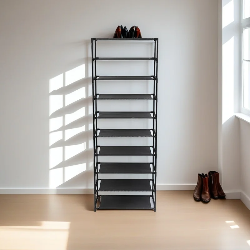 

10 Tier Stackable Shoe Rack Storage Shelves - Stainless Steel Frame Holds 30 Pairs Of Shoes