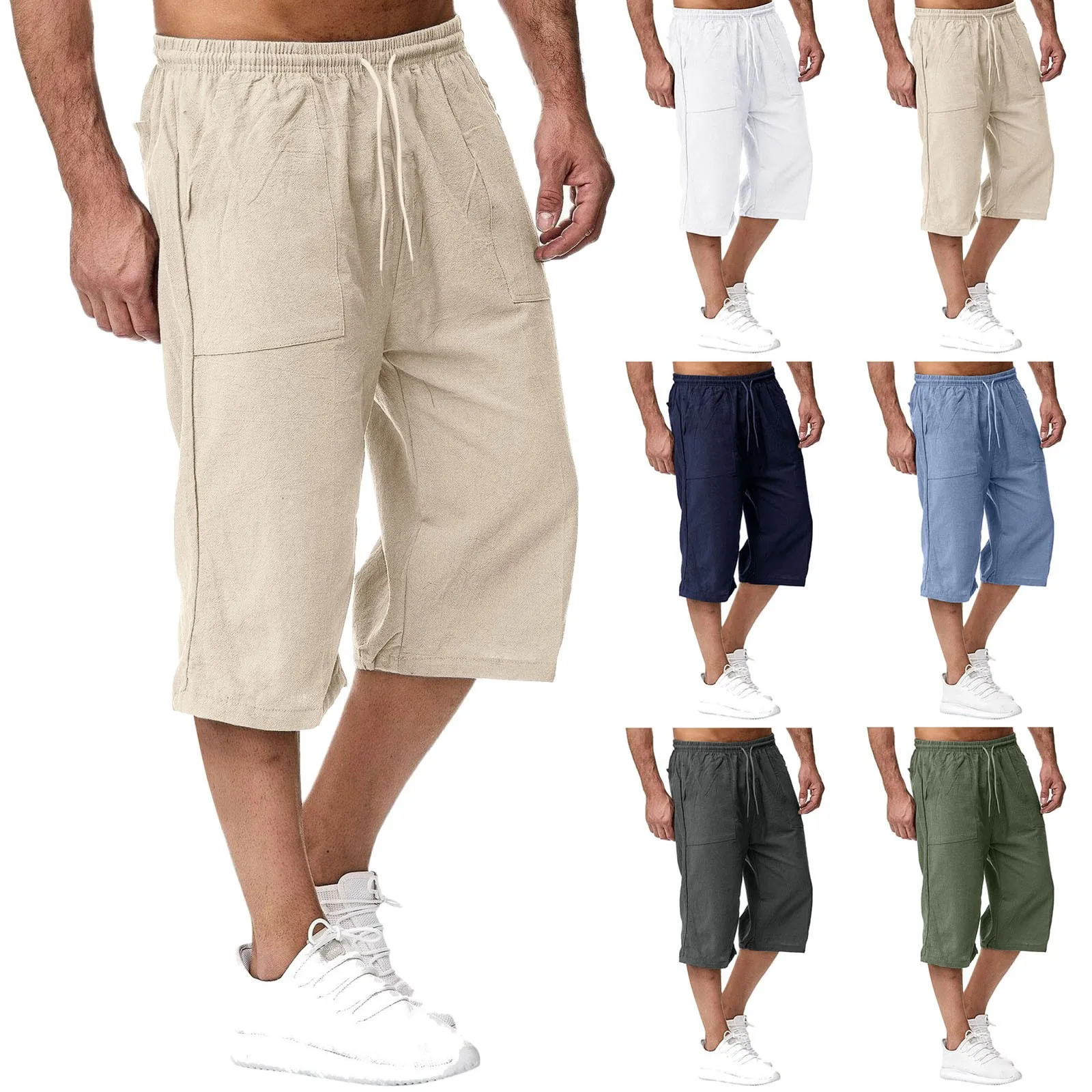 

Men's Spring And Summer Cotton Sweatpants Jogging Pants Loose Casual Beach Vacation Capri Pants Male Clothes Ropa Hombre