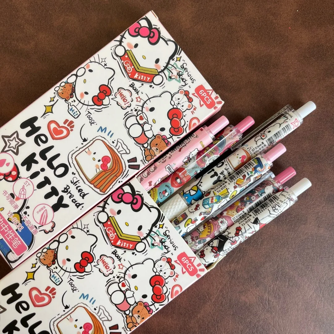 

6 шт./компл., новинка, ограниченная серия Hello Kitty, высокое качество, ST, черная гелевая ручка 0,5 мм, кавайные канцелярские принадлежности, школьные и офисные принадлежности