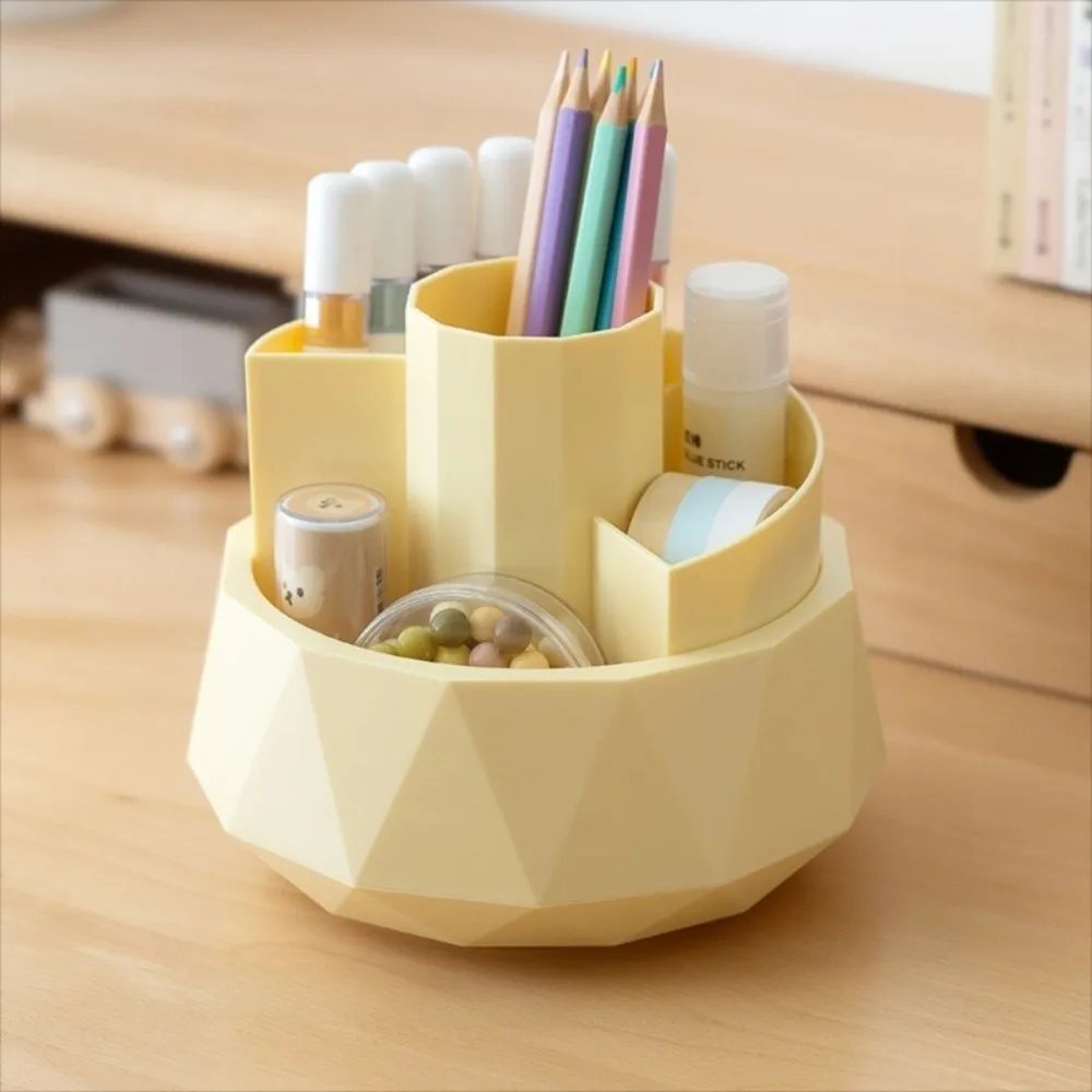 4-Grid 360° Rotating Pen Holder Large Capacity Stationery Pencil Storage Box Dust-proof Waterproof Makeup Brush Organizer Home