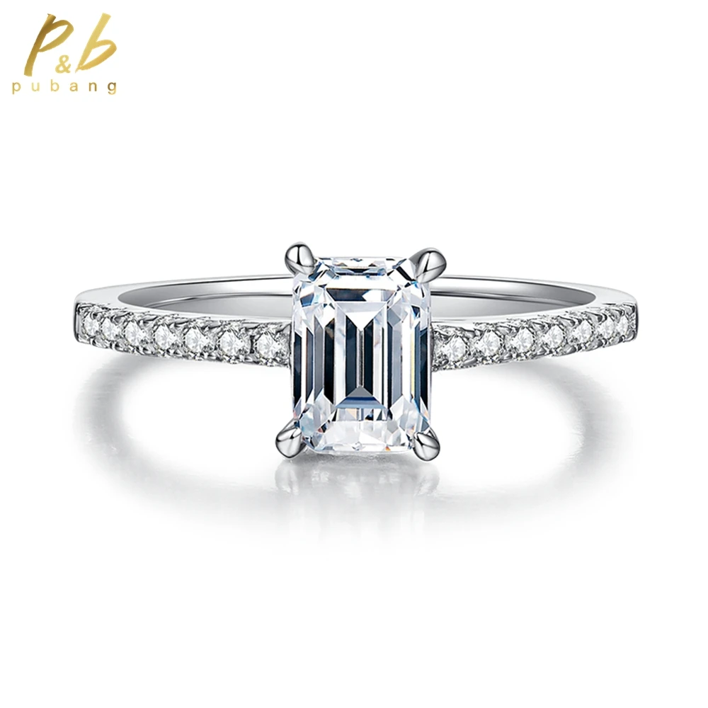 

PuBang Fine Jewelry 100% 925 Sterling Silver Baguette 5*7MM Moissanite Diamond Ring for Women Engagement Sparkling Free Shipping