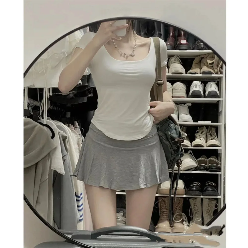 Summer Soft Y2k Style Mini Skirt Women High Waist Pleated Skirts Modal Sports Short Fitness Skirt Casual A-line Pleated Skirts