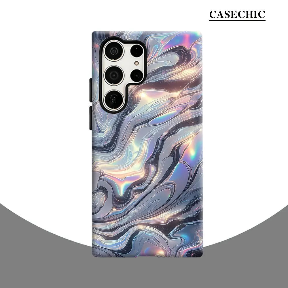 Iridescent Marble Swirl Phone Case for Samsung Galaxy S26 S25 Ultra S24 S23 Ultra Plus Shockproof Double layer tough Back Cover