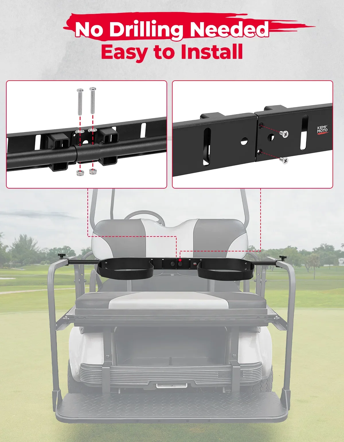 Universal Golf Bag Holder Bracket Bar Rack for Golf Cart Rear Seat for EZGO TXT RXV for Club Car DS Precedent Tempo Onward