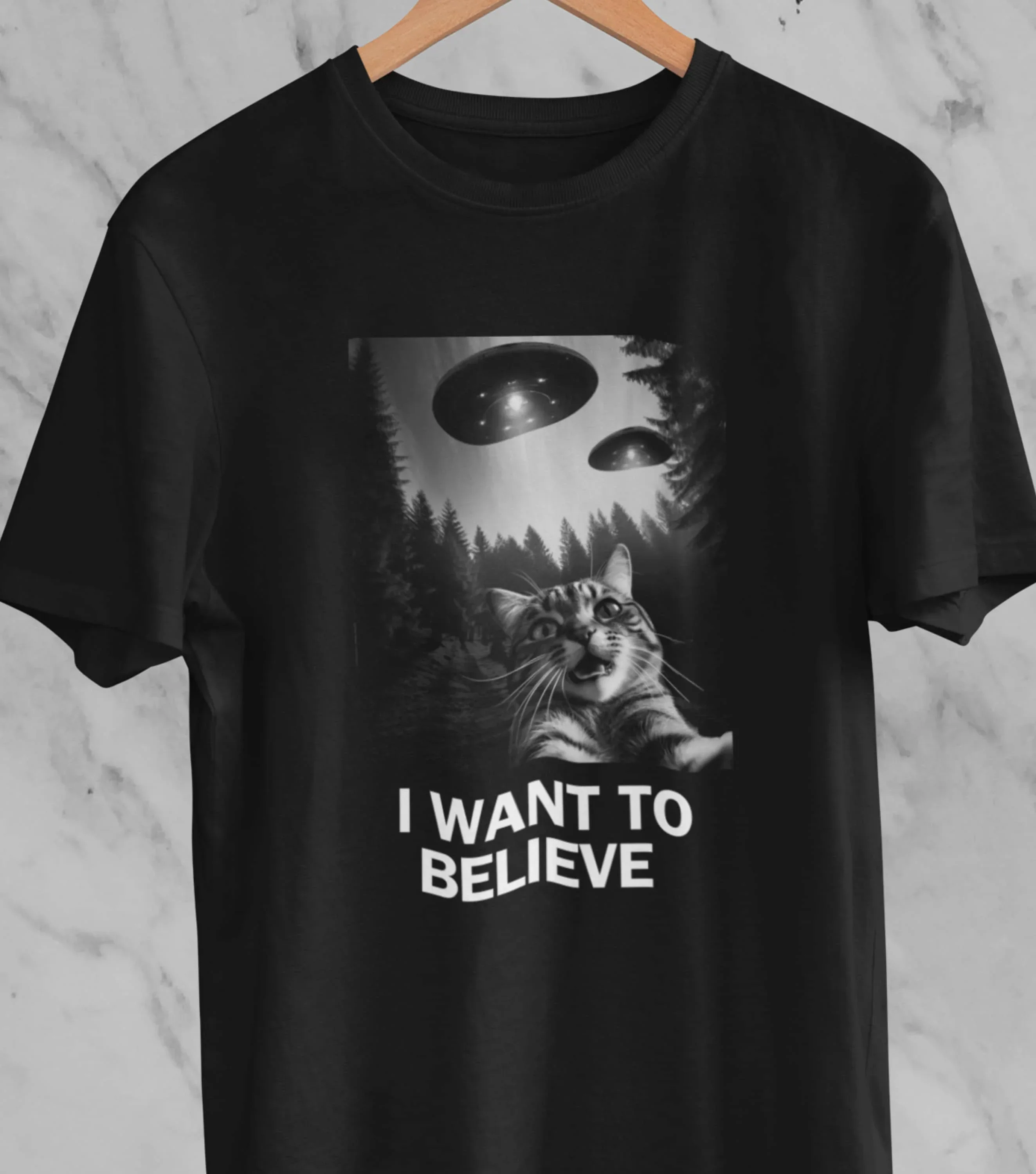 Cat Selfie UFO T-shirt, I Want to Believe, Cat Lovers, Ufo's Shirt, Xfiles