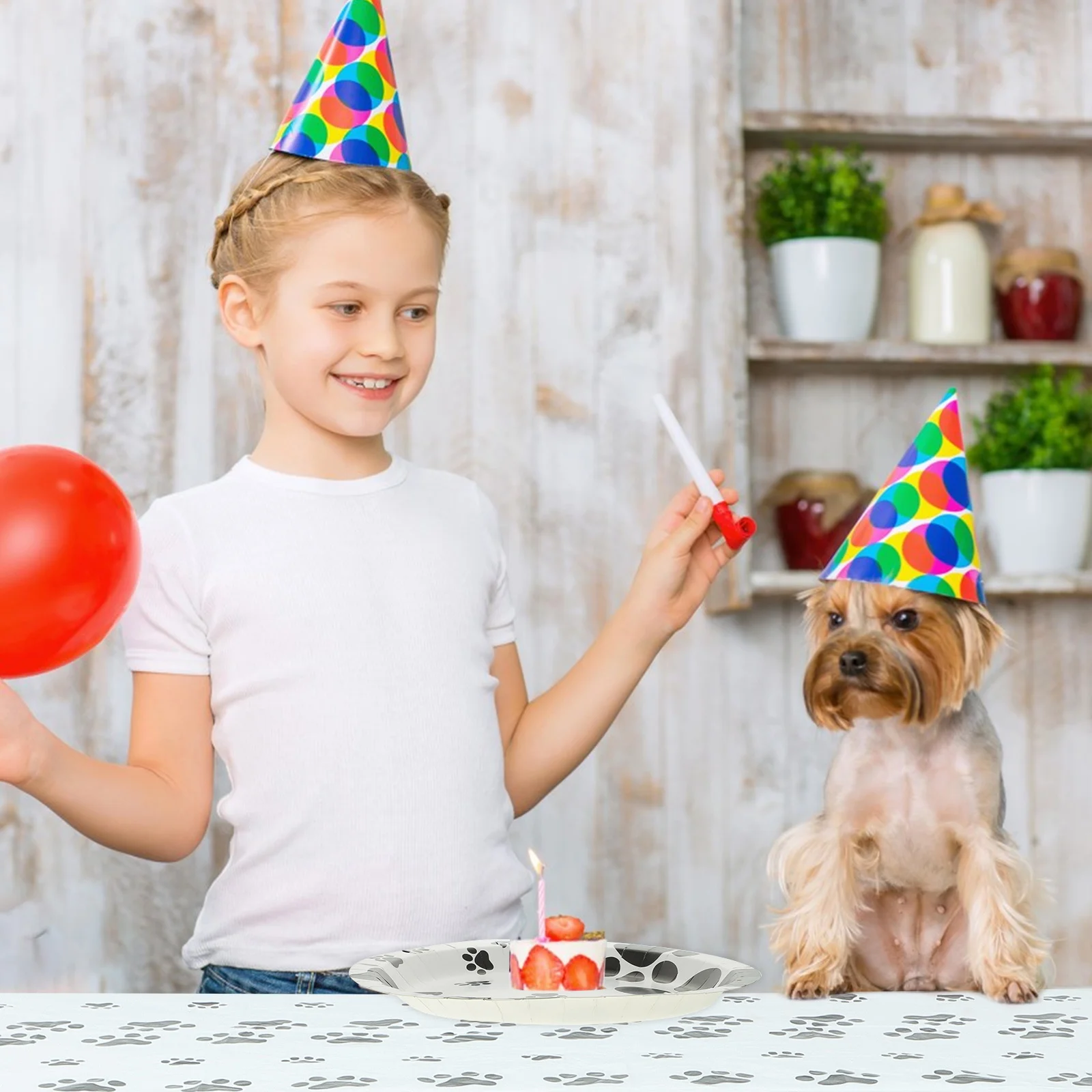 

1Set Dog Claw Prints Tableware Paper ABS Plates Tablecloth Creative Dog Birthday Party Supplies and Pet Party Decor