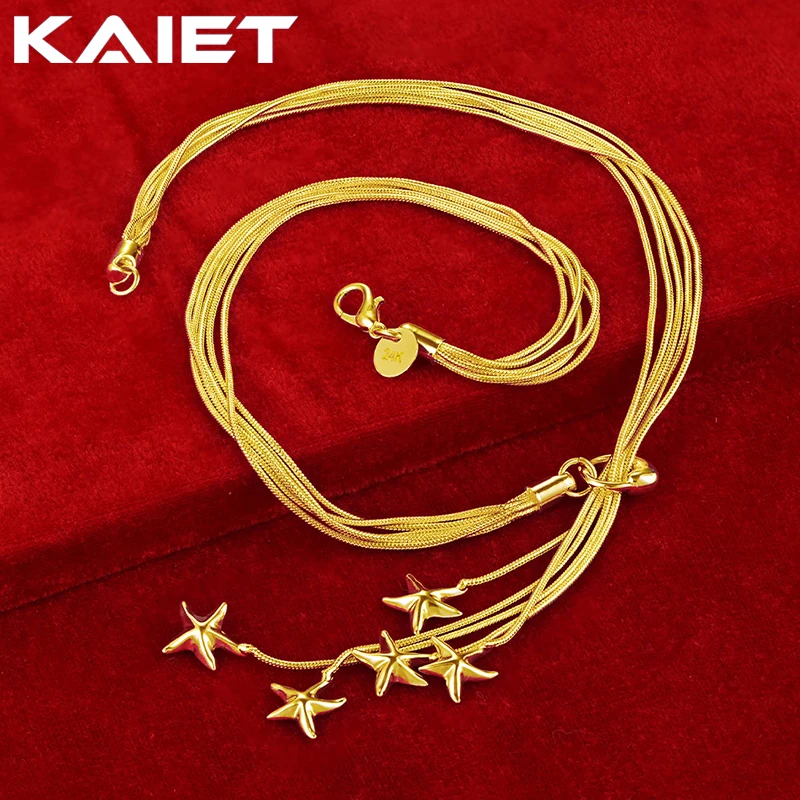 

KAIET 925 Sterling Silver Five Snake Chain Stars Necklace Plated With 18K Gold Wedding Party For Women Charm Fine Jewelry