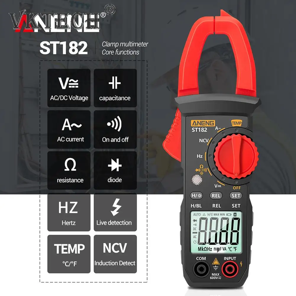 ST182 Pliers Ammeter Amperometric Clamp Meter Professional Digital Multimeter Automotive Tester 4000 Count Ohm Test Tools