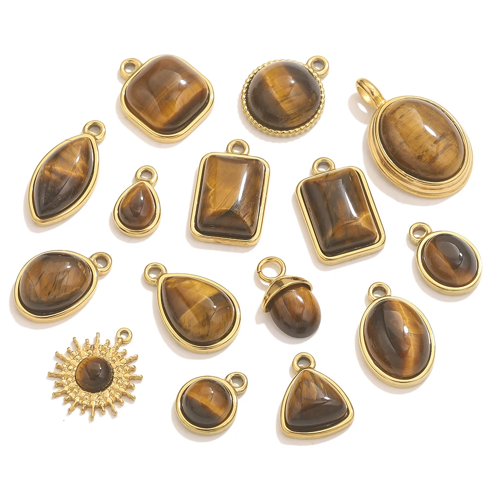 3 قطع الفولاذ المقاوم للصدأ عين النمر سحر المعلقات الذهبية لوازم المجوهرات عقد دي اي واي أقراط موصلات للمجوهرات سحر النتائج #2