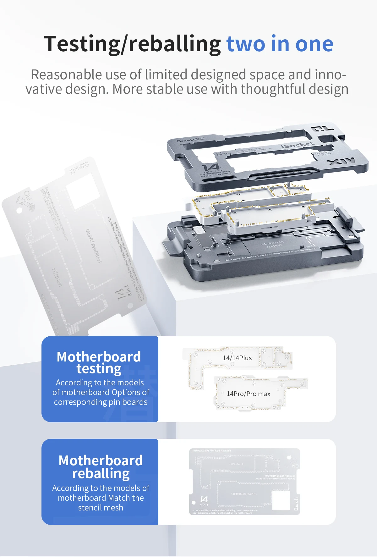 QIANLI-iSocket Motherboard Test Fixture for iPhone 14, Logic Board, IC Chips Function Testing Frame