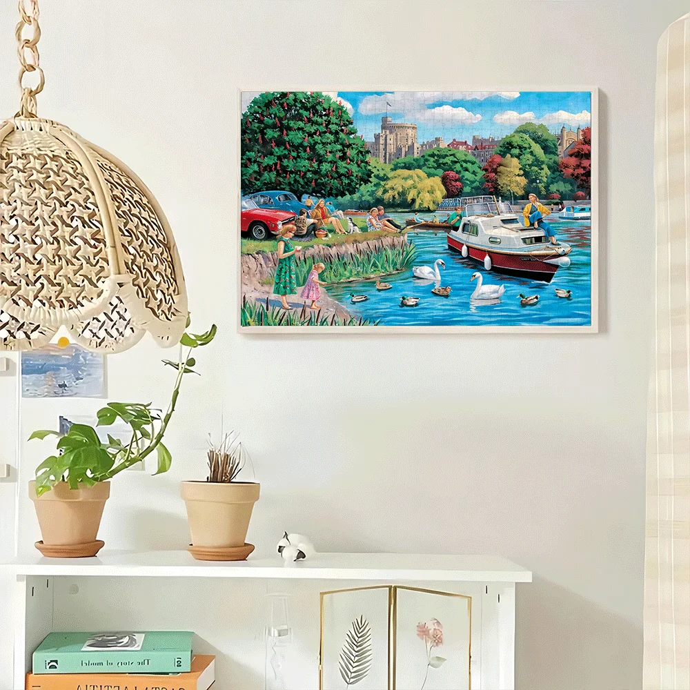 UK Castle River Leisure Scene Jigsaw Puzzle Adult Kids Travel Theme Intellectual Game Home Leisure Decorative Puzzle Toy
