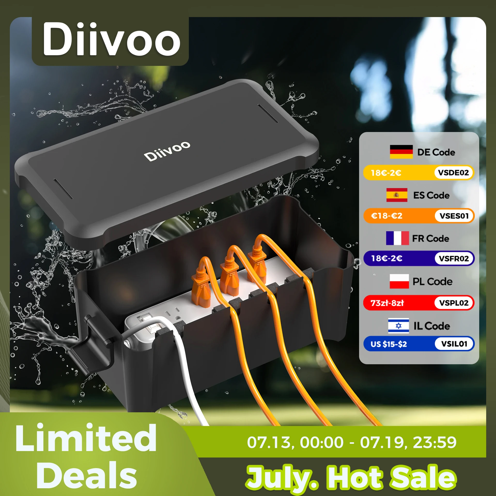 Diivoo Outdoor Waterproof Electrical Box Outside Cable Connection Socket Enclosure for Timers Extension Leads Holiday Garden