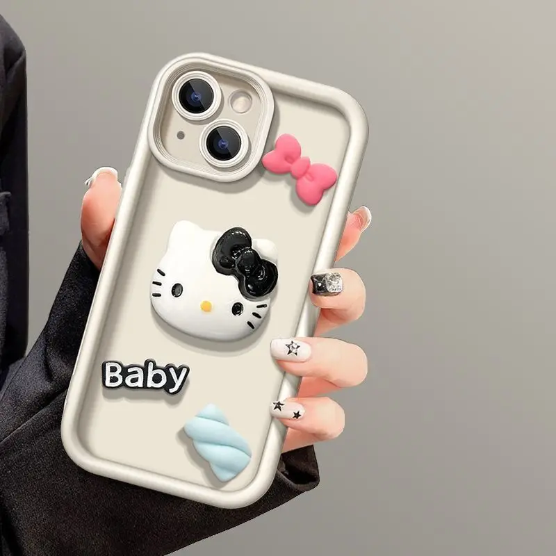 Sanrio Ins Hello Kitty Kawaii Phone Case For iPhone 16 15 14 13 12 11 Pro Max Girl Anti-fall Shockproof Silicone Soft Y2K Cover