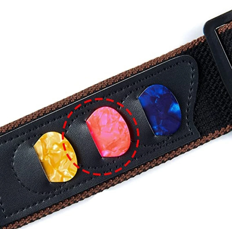 Acoustic Electric Guitar Straps with Pick Pocket Cotton Woven Shoulder Strap Leather Ends Guitar Straps for Guitarists image 3