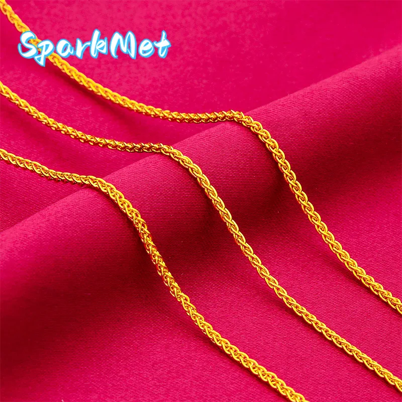 

Sparkmet Women's 24K Gold (AU999) Thin Necklace | Ancient gold chain, chiseled fret pattern with oval pendant