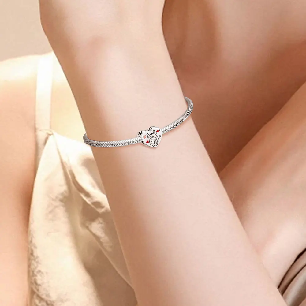 New 925 Sterling Silver Charms Heart Dog Paw Print Beads Fit Original Bracelet DIY Jewelry Outfit Gift For Women