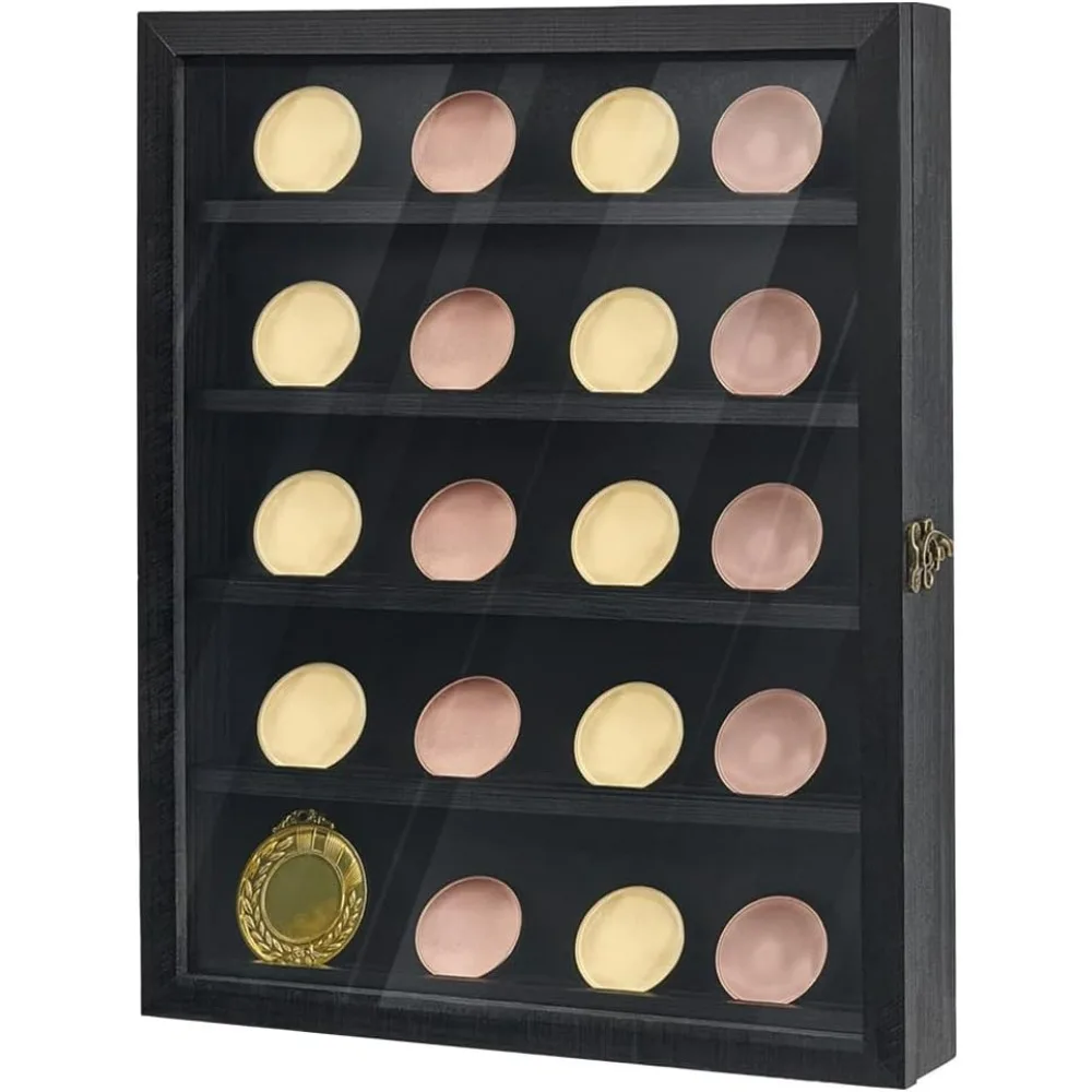 Medals Display Case 11.3x13.8x2inch 5-Row Rectangle Medal Display Box with Clear Windows Military Challenge Coin Shadow