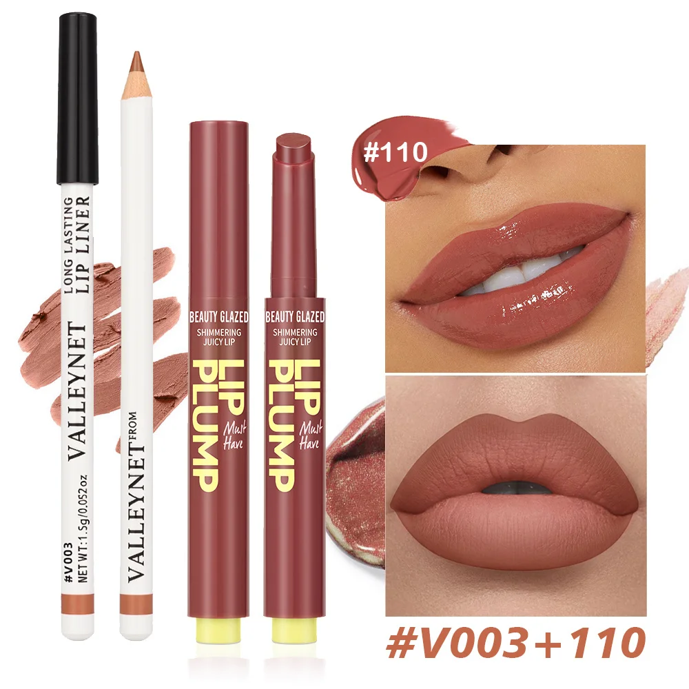2 Pçs/set Matte Velvet Lip Liner + Batom Hidratante - Conjunto de lábios à prova d'água de longa duração para um visual natural de maquiagem diária