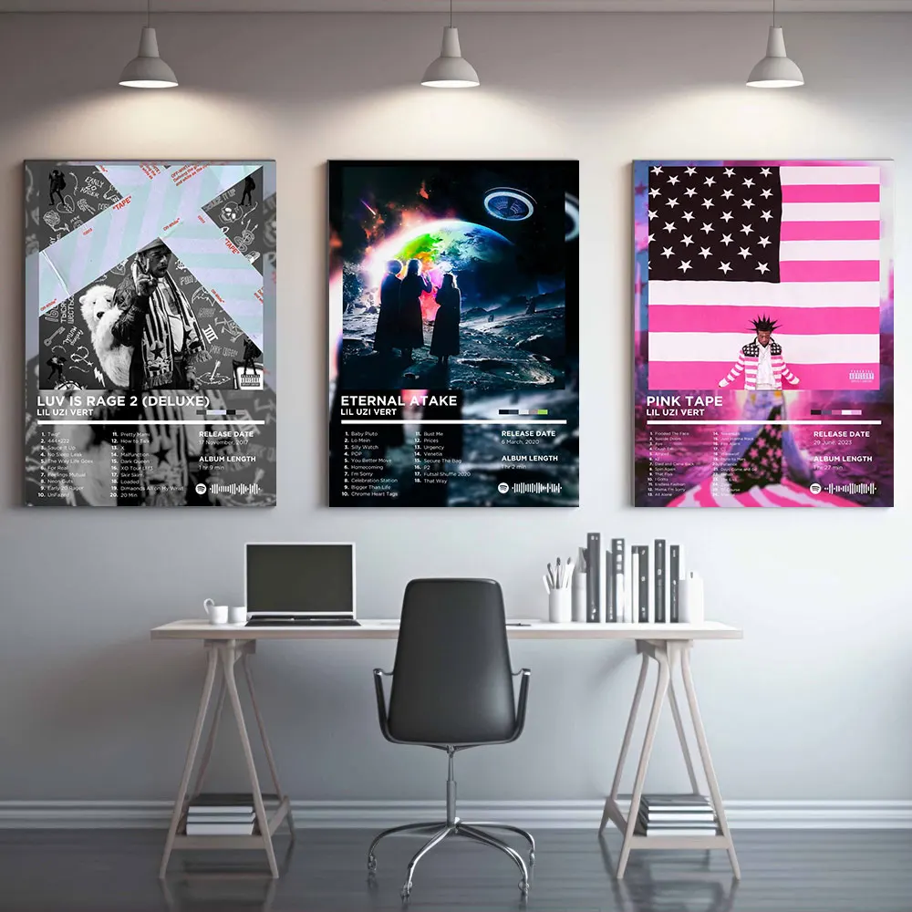 Set of 3 Framed Lil Uzi Vert Album Cover Rapper Poster Canvas Print Painting Wall Art Bedroom Studio Living Room Home Decor