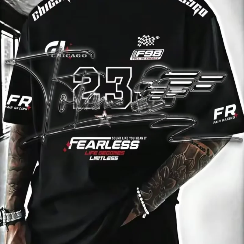 

New Letter Print Casual Graphic T-Shirt Short Sleeve Sports Women's T-shirt Unisex Casual Daily Wear Summer Men's Racing T-shirt