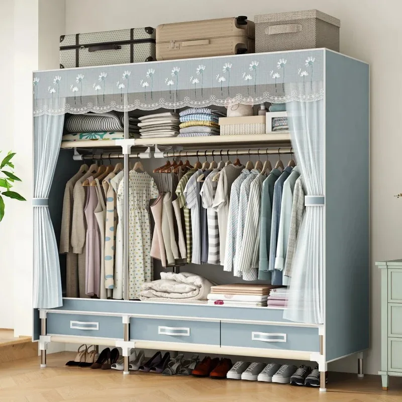 Freestanding Metal Closet Organizer with Drawers - A Moisture-proof Cloth Closet for Bedroom Storage