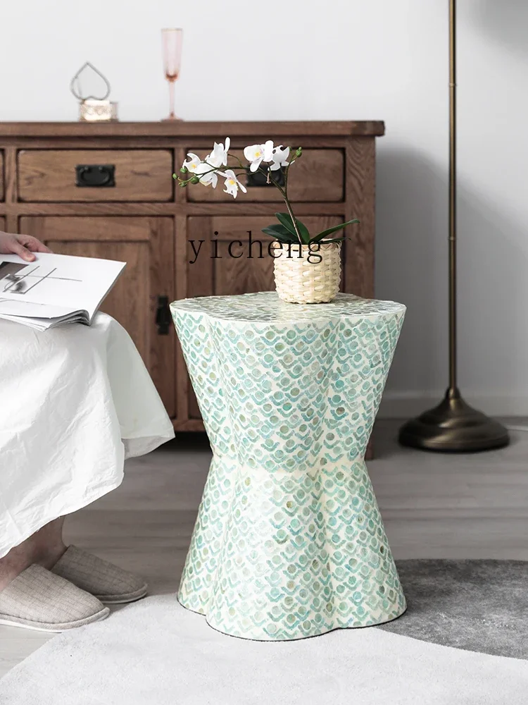

ZZ Natural Shell Sofa Side Table Simple round Table Living Room Decoration Small Coffee Table